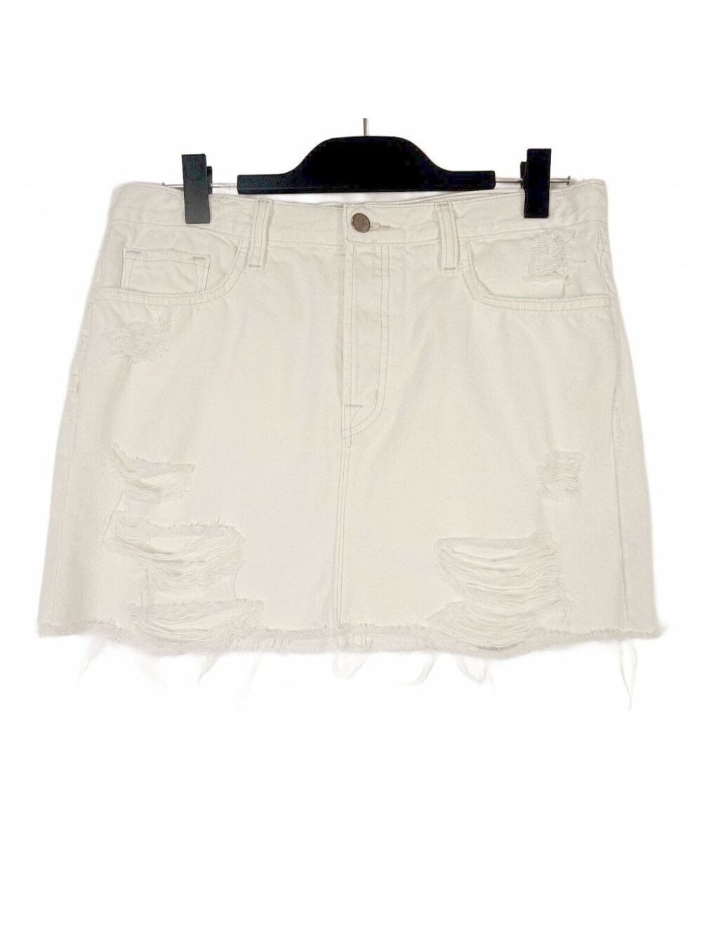 J Brand Bonny White Denim Mini Skirt Distressed Raw Hem High Rise Size 30